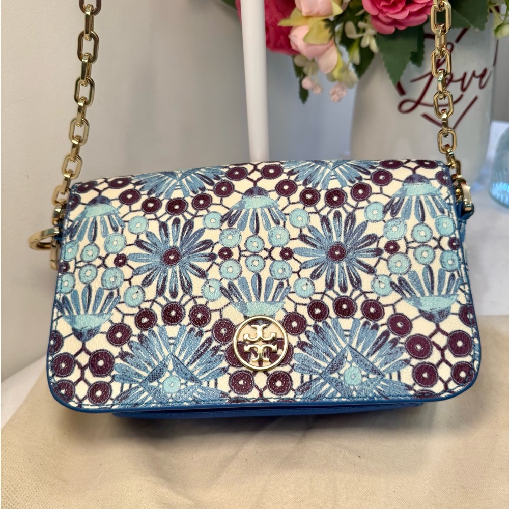 Tory Burch Blue Floral Crossbody Bag